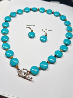 Turquoise Blue Beaded Necklace & Earrings Set
